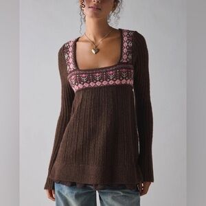 Urban Outfitters Kimchi Blue Hannah Printed Ruffle Trim Babydoll Sweater